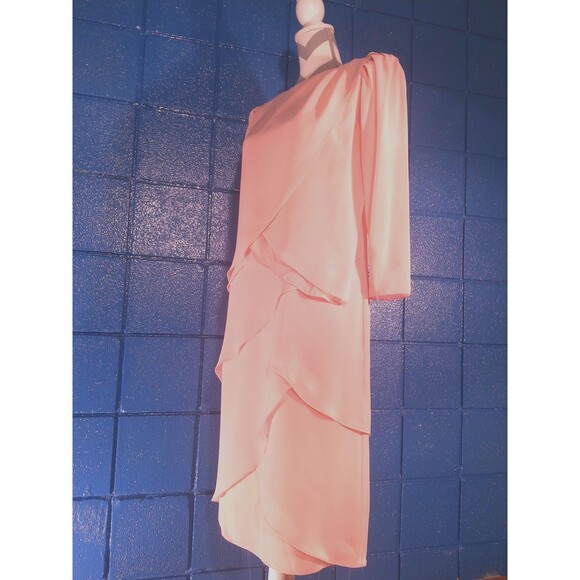 Tiered Boat Neck Chiffon Sleeve Mother of the Bride Dress Elegant Modest S 5 6 - Picture 8 of 10